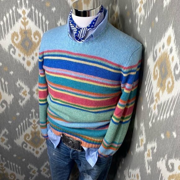 Polo Ralph Lauren Pastel Multi Stripe Merino Wool Angora Crewneck L/S Sweater - Picture 5 of 16